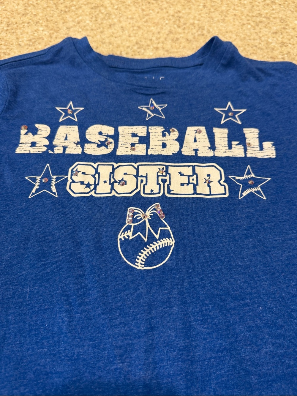 Blue "Baseball Sister" Graphic Tee for Kids with rhinestone accents!